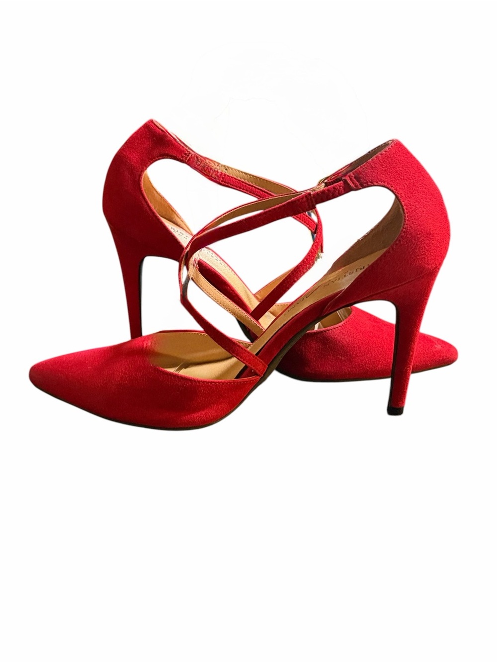 Christian Siriano Red Suede Pointed-Toe  Crisscross Slingbacks Heels Size 8